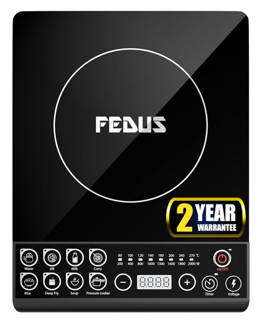 FEDUS Elema BIS Certified Induction Stoves, 2000W induction stove With Auto Pot Detection, Auto-Shut-Off & Large 8” Heating Coil Electric, Shatter-Proof Ceramic Glass Surface induction Cooktop chulha