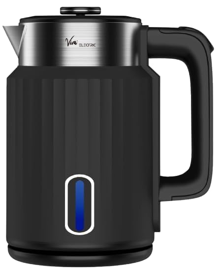 FEDUS Aqua Viva Electric Kettle, 1.8 Litres hot water kettle Jug, 1500W Stainless Steel Body, Power Indicator Automatic Cut-off used for boiling Water, making tea and coffee, instant noodles, soup etc. (Black)