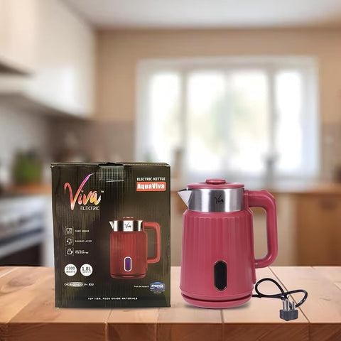 FEDUS Aqua Viva Electric Kettle, 1.8 Litres hot water kettle Jug, 1500W Stainless Steel Body, Power Indicator Automatic Cut-off used for boiling Water, making tea and coffee, instant noodles, soup etc. (Red)