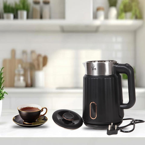 FEDUS Aqua Viva Electric Kettle, 1.8 Litres hot water kettle Jug, 1500W Stainless Steel Body, Power Indicator Automatic Cut-off used for boiling Water, making tea and coffee, instant noodles, soup etc. (Black)