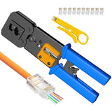 FEDUS RJ45 Crimping Tool Kit, Passthrough Crimping Tool rj45 Crimping machine for Cat6A Cat6 Cat5E Cat5 RJ45 Ethernet tool kit, 25PCS rj45 Passthrough Connector, Cut and Strip Tool COMBO-1