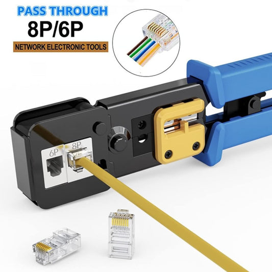 FEDUS Passthrough Crimping tool, Crimp, Cut, Strip Tool Pass-Through Ethernet Crimper, Professional RJ45 Crimp Tool for 8P/RJ45 and 6P/RJ12 4P/RJ11, Cat6a Cat6 Cat5e Pass Through & Regular Connectors