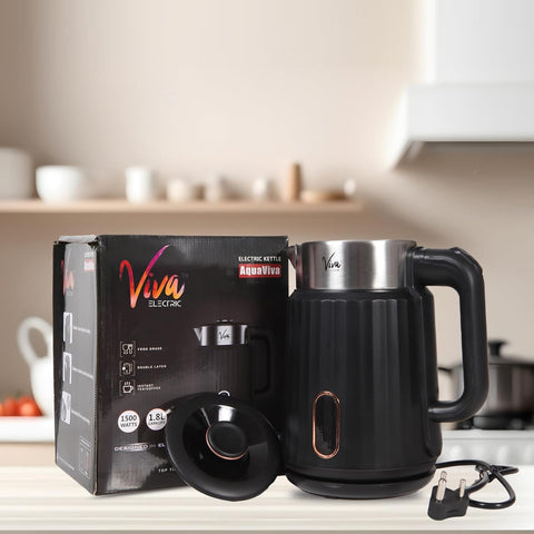 FEDUS Aqua Viva Electric Kettle, 1.8 Litres hot water kettle Jug, 1500W Stainless Steel Body, Power Indicator Automatic Cut-off used for boiling Water, making tea and coffee, instant noodles, soup etc. (Black)