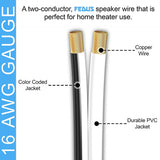 FEDUS 16 Gauge/AWG Speaker Wire Oxygen-Free Copper 2 Conductors Audio Speaker Cable for Car Speakers Stereos, Subwoofer, Home Theater Speakers, HiFi Surround Sound white/black