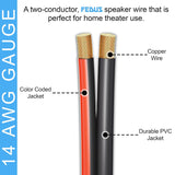 FEDUS 14 Gauge/AWG Speaker Wire Oxygen-Free Copper 2 Conductors Audio Speaker Cable for Car Speakers Stereos, Subwoofer, Home Theater Speakers, HiFi Surround Sound (RED+BLACK)