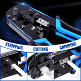 FEDUS Ethernet Crimp Tool,Cat5 Cat5e Cat6 Crimping tool for UTP 8P/RJ45 and 6P/RJ12 4P/RJ11 connectors Crimp, Cut, Strip Tool,Professional Network Crimper Cutter Stripper, Network Wire Stripper Black