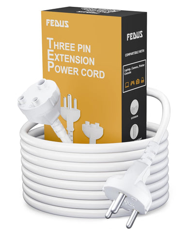 FEDUS Long 18AWG Heavy Duty Male to Female 3 Pin Power Extension Cord Wire, 10amp Indoor Outdoor Power Extension Electrical Extender Power Cable for appliances, Electronics, and Tools 1.5 Meter White