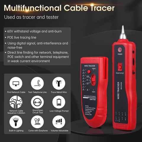 FEDUS Lan Tester with Wire Tracker, LAN Network Cable Tracer, Cable Tracker Line Finder, RJ11 RJ45 Line Finder Cable Tester for Network Ethernet cable,Phone Telephone Line & Continuity Checking