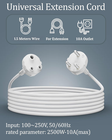 FEDUS Long 18AWG Heavy Duty Male to Female 3 Pin Power Extension Cord Wire, 10amp Indoor Outdoor Power Extension Electrical Extender Power Cable for appliances, Electronics, and Tools 1.5 Meter White