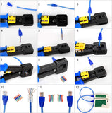 FEDUS RJ45 Crimping Tool Kit, Passthrough Crimping Tool rj45 for Cat6A Cat5E Cat5 RJ45, 25PCS rj45 Connector & Boot Covers, Network lan Tester, Cut and Strip Tool COMBO-5