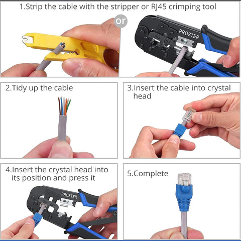 FEDUS RJ45 Crimping Tool Kit, Crimping Tool rj45 Crimping Machine for Cat6A Cat5E Cat5 RJ45 Ethernet tool kit, 100PCS rj45 Connector, Network Lan Tester, Cut and Strip Tool COMBO-3