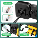 FEDUS Passthrough Crimping tool, Crimp, Cut, Strip Tool Pass-Through Ethernet Crimper, Professional RJ45 Crimp Tool for 8P/RJ45 and 6P/RJ12 4P/RJ11, Cat6a Cat6 Cat5e Pass Through & Regular Connectors