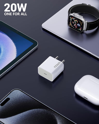 FEDUS Apple Charger 20w Original, 20W Fast Type C PD iPhone Charger Adapter Compatible with 15, 14, 13, 12, 11,X/Xr Series Air Pods iPad/iPad Mini and Air Pods, BIS Certified with 2 Year Warranty