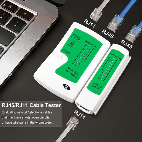 FEDUS Network Cable Tester, RJ45 And RJ11 Lan Cable Tester With 9V Battery, LED Indicators RJ12 CAT5 CAT 6 UTP Ethernet Cable Tester, RJ11 RJ12 ethernet Cable Tester