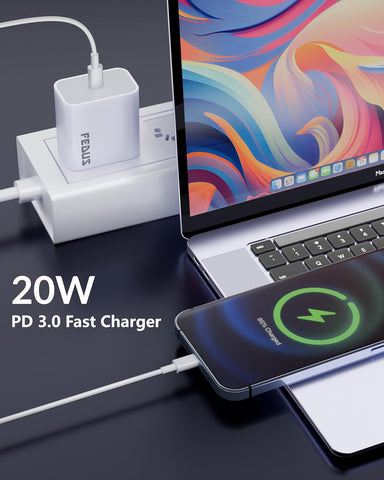 FEDUS Apple Charger 20w Original, 20W Fast Type C PD iPhone Charger Adapter Compatible with 15, 14, 13, 12, 11,X/Xr Series Air Pods iPad/iPad Mini and Air Pods, BIS Certified with 2 Year Warranty