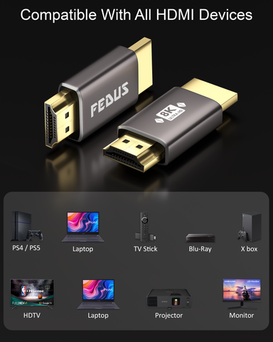 FEDUS 8K Ultra HD HDMI male to male connector HDMI Male Coupler Converter, HDMI Extension, HDMI 2.1 Adapter Extender for Led LCD TV Stick, Xbox, PS4 PS5, Supports 3D HDR, eARC, 8K@60Hz 4K@144Hz