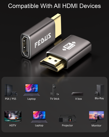 FEDUS 8K Ultra HD HDMI Connector HDMI Male to Female Converter, HDMI Extension, HDMI 2.1 Adapter Extender for TV Led LCD TV Stick, Xbox, PS4 PS5, Supports 3D HDR, eARC, 8K@60Hz 4K@144Hz