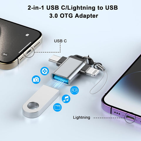 FEDUS 2-in-1 OTG adapter, OTG Cable, Lightning & USB C to USB 3.0 Adapter, Pendrive connector type c OTG connector