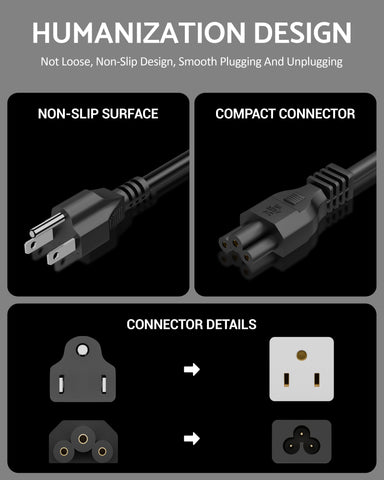 FEDUS Type B USA/Canada/Japan/America Universal Laptop, Monitor Power Cord, type B to C5 Power Cable for Monitor, PC, Laptop, Printer, Scanner, 10Amps 18 AWG GA NEMA 5-15P to IEC5 1.8M