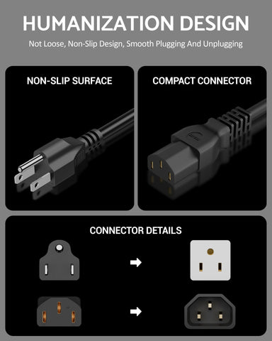 FEDUS 1.8 Meter Type B USA/Canada/Japan/America Universal Computer Monitor Power Cord, type B to C13 Power Cable for Monitor, PC, Desktop, Printer, Scanner, 10Amps 18 AWG GA NEMA 5-15P to IEC13