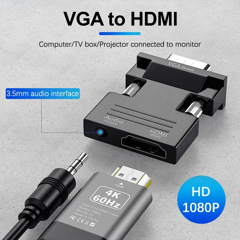 FEDUS VGA to HDMI Converter Cable, VGA to HDMI Adapter with Audio, 1080P Video Dongle VGA Converter with Audio(0.5FT)for PC