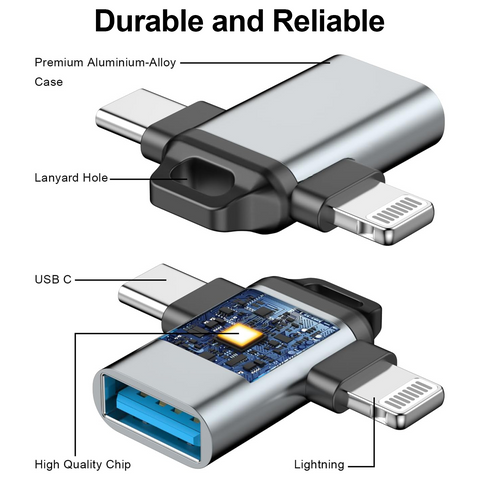 FEDUS 2-in-1 OTG adapter, OTG Cable, Lightning & USB C to USB 3.0 Adapter, Pendrive connector type c OTG connector