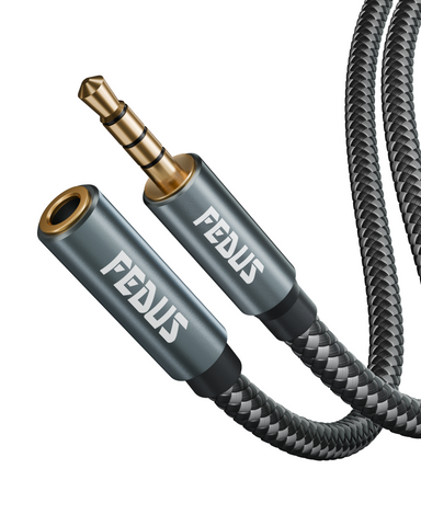 FEDUS 3.5 mm Male to Female Aux Extension Audio Cable with Microphone Nylon Braided TRRS 4 Pole Stereo Audio Extender Cord Aux Cable for Car, Aux Cable for Speakers, Earphone Headphone, Phone