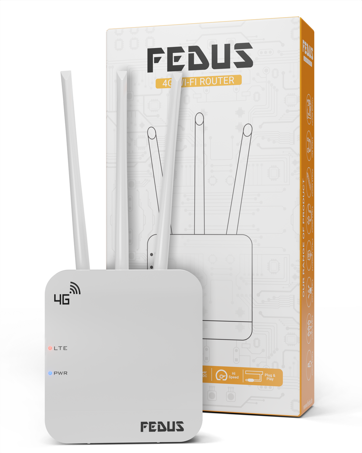 FEDUS 4G Mobile Sim Based Router with 5dbi Triple Antenna 150 Mbps Speed Plug and Play Unlocked Wi-Fi Router with SIM Card Slot No Configuration Required Support All 4G Sim Card, NVR, DVR, WiFi Camera