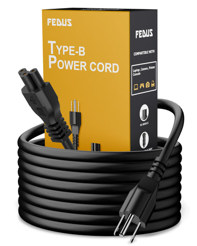 FEDUS Type B USA/Canada/Japan/America Universal Laptop, Monitor Power Cord, type B to C5 Power Cable for Monitor, PC, Laptop, Printer, Scanner, 10Amps 18 AWG GA NEMA 5-15P to IEC5 1.8M