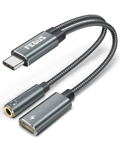 FEDUS 2 in 1 USB Type C to 3.5mm Headphone and Charger Adapter PD 60W Fast Charging USB C to Aux Audio Jack Dongle Cable Cord for Galaxy S23/S22/S21/S24,60W All Google series, Android Phone, iPhone 15