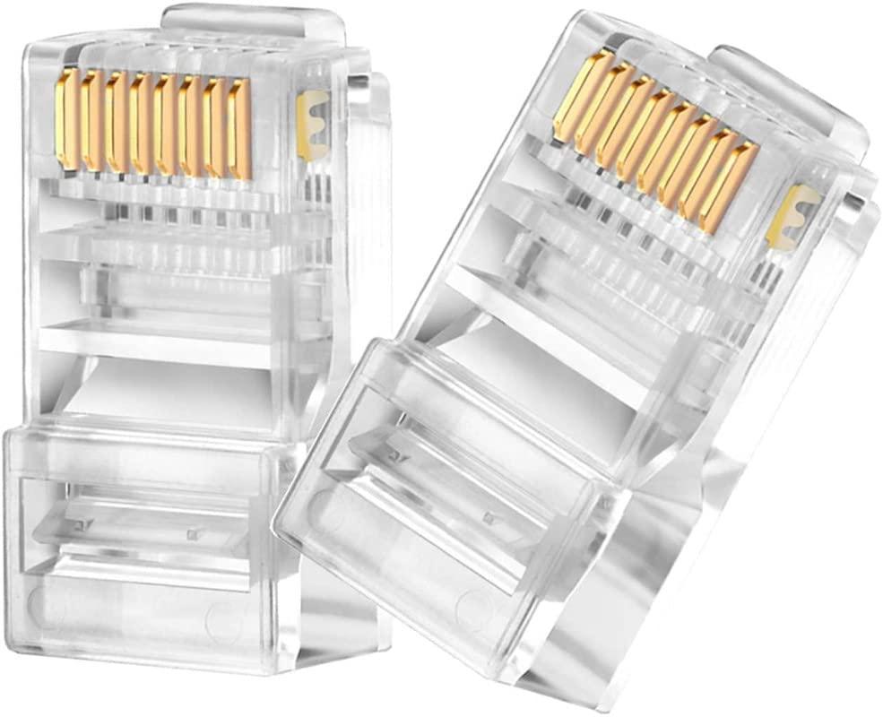 FEDUS 20 Pcs Cat6 RJ45 Ends, Cat6 Connector, 8P8C Cat5, Cat6, Cat5e RJ45 Connector, Ethernet Cable Crimp Connectors UTP Network Plug for Solid Wire and Standard Cable, LAN Crimp Module Plugs - FEDUS