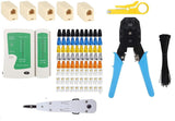 FEDUS RJ45 Ethernet Crimping Tool Kit, Crimp crimping tool with 50PCS RJ45 Connectors, 50PCS strain relief boots,1 Network Cable Tester, 50 Pcs Cable Ties, Punch Down Tool, 5 RJ45 jointer coupler - FEDUS