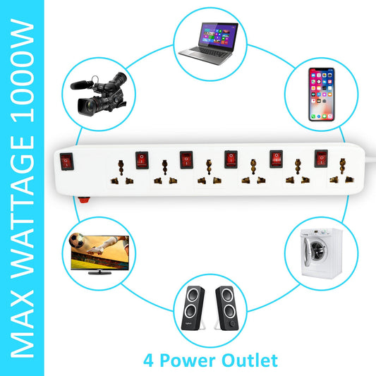 FEDUS Long Extension Board Extension Box | Spike Guard 6 Socket 6 Switch Junction Box with Switch, Extension Cords Cord, Spike Buster, Extension Board - FEDUS