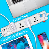 FEDUS Extension Board With 2 Output USB Charging Ports(2.1A ) 4 Universal Power Sockets, Switch Board Extension Board Cord, Power Strip, 3-Pin Surge Protection for Home Office - FEDUS