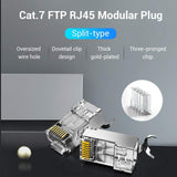 FEDUS RJ45 Cat7 & Cat6A Crimping Connectors plug, 50U Nickel Plated 3 Prong Shielded FTP/STP External Ground 23 AWG (0.573mm) Cable, RJ45 8P8C Plug, SILVER - FEDUS